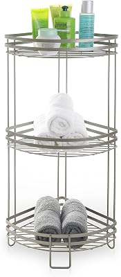 BINO 3-Tier Corner Spa Tower | 'Lafayette' Rust-Resistant | Nickel | Steel Corner Shower Organizer Stand | Decor | Bathroom Vanity Accessories and Display