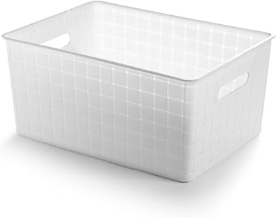 BINO Plastic Basket, Medium - White, Rectangular Cabinet Organizer, Multi-Use Storage Basket, Drawer and Cabinet-Friendly, Durable and Portable, Space Efficiency, Stock Management