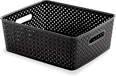 BINO | Plastic Basket, Large - Black | THE PLAIT COLLECTION | Multi-Use Storage Bins | Durable, Drawer & Cabinet-Friendly | Storage Baskets for Organizing | Pantry, Bathroom & Closet Organizer