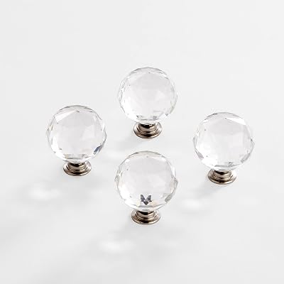 BINO 4-Pack Crystal Drawer Knobs - 1.5" Diameter (38mm), Satin Nickel - Dresser Knobs for Dresser Drawers Crystal Knobs and Pulls Handles