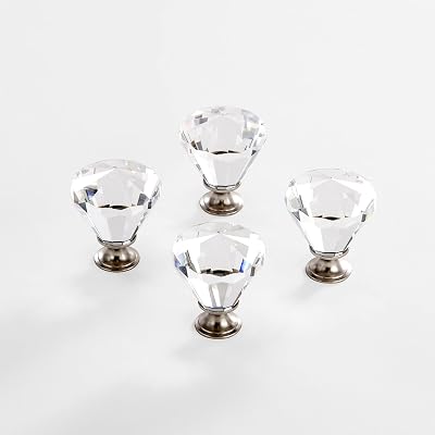 BINO 4-Pack Crystal Drawer Knobs - 1.5" Diameter (38mm), Satin Nickel - Dresser Knobs for Dresser Drawers Crystal Knobs and Pulls Handles