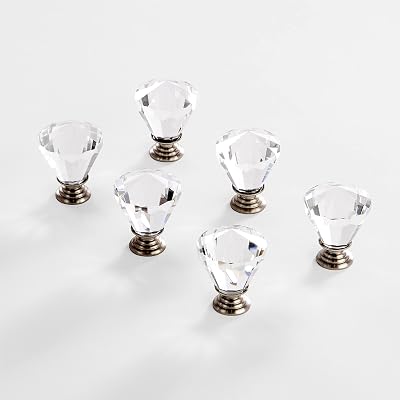BINO 6-Pack Crystal Drawer Knobs - 1.25" Diameter (32mm), Satin Nickel - Dresser Knobs for Dresser Drawers Crystal Knobs and Pulls Handles