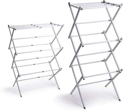 BINO 3-Tier Collapsible Drying Racks | White | Laundry Foldable Rack | Air Drying & Hanging | Foldable Portable Indoor & Outdoor | Space Saving Clothes Dryer Stand