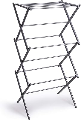 BINO 3-Tier Collapsible Drying Racks | Silver | Air Drying & Hanging | Foldable Portable Indoor & Outdoor | Space Saving Clothes Dryer Stand | Home Dorm Apartment Essentials
