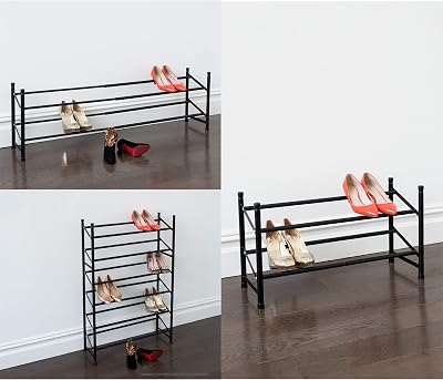 BINO Stackable 2 Tier Expandable Shoe Rack - 6-12 Pair Shoe Shelf Tower Storage Organizer, Black