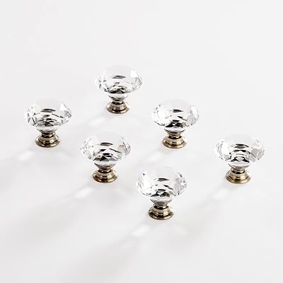 BINO 6-Pack Crystal Drawer Knobs - 1.25" Diameter (32mm), Bronze - Dresser Knobs for Dresser Drawers Crystal Knobs and Pulls Handles