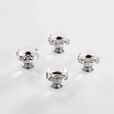 BINO 4-Pack Crystal Drawer Knobs - 1.5" Diameter (38mm), Chrome - Dresser Knobs for Dresser Drawers Crystal Knobs and Pulls Handles