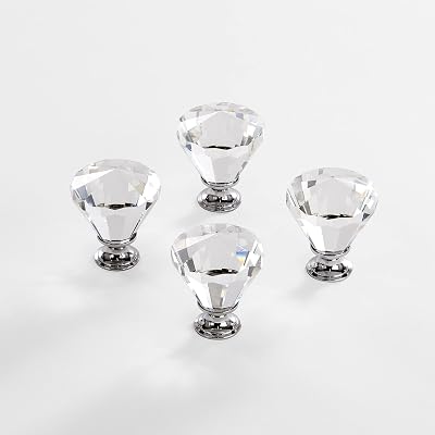 BINO 4-Pack Crystal Drawer Knobs - 1.5" Diameter (38mm), Chrome - Dresser Knobs for Dresser Drawers Crystal Knobs and Pulls Handles