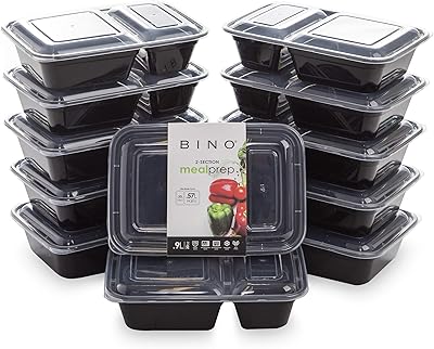 BINO | Food Containers with Cover | Light Blue 12-Piece Set, 30 oz. 2 Compartments | Meal Storage Containers| Microwave-Safe, Freezer-Safe, and Dishwasher-Safe, BPA-Free Plastic Containers with Lids