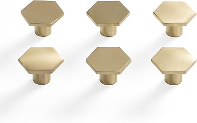 BINO 6-Pack Cabinet Knobs - 1.33" Diameter (34mm), Brass - Dresser Knobs for Dresser Drawer Knobs and Pulls Knobs and Pulls Handles