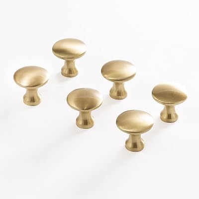 BINO 6-Pack Cabinet Knobs - 1.18" Diameter (30mm), Brass - Dresser Knobs for Dresser Drawer Knobs and Pulls Knobs and Pulls Handles