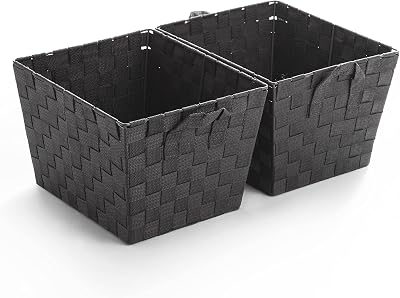 BINO Woven Strap Storage Basket With Built-In Carry Handles | Stylish Storage Organizer | Decorative Home Storage | Neat And Tidy Organizer, Home Essentials (Large- Dark Grey, 2-Pack)