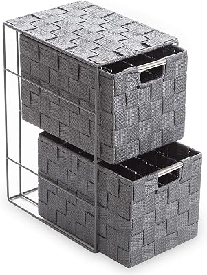 BINO Woven Strap 2 Drawer Storage Tower - Light Grey - Vertical Dresser Storage Tower, Easy Pull Fabric Bins