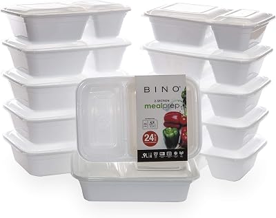 BINO | White 12-Piece Food Containers with Cover, 30 oz. 1 Compartment Meal Storage Set | Microwave, Freezer, Dishwasher Safe, BPA-Free Plastic Containers with Lids