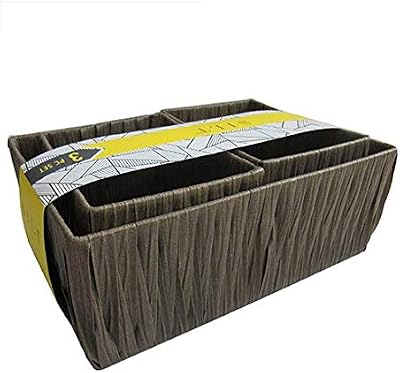 BINO 3 Pack Woven Resin Basket Organizer - Shelf Organizer with Built-in Carry Handles (Brown)