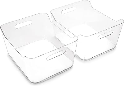 BINO | Plastic Storage Bins, X-Large - 2 Pack, Clear | THE SOHO COLLECTION | Pantry Organizers and Storage Containers Fridge Organizer Bins Kitchen Cabinet Organizer Medicine Cabinet Organizer Bin