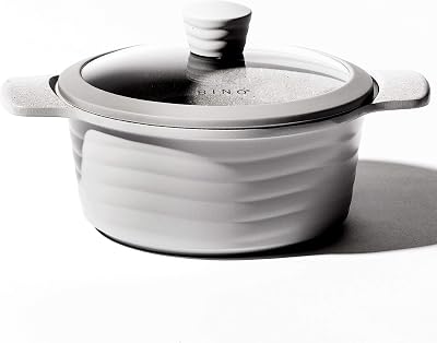 BINO Cookware Nonstick Stock Pot with Lid, 2.5 Quart - Matte Light Grey | THE WAVE COLLECTION | Premium Quality Nonstick Cast Aluminum Casserole Stockpot | Stay-Cool BAKELITE Handles | Non-Toxic