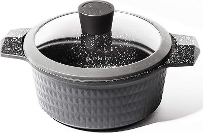 BINO Cookware Nonstick Stock Pot with Lid, 6.8 Quart - Matte Grey | THE DIAMOND COLLECTION | Premium Quality Nonstick Cast Aluminum Casserole Stockpot | Stay-Cool BAKELITE Handles | Non-Toxic