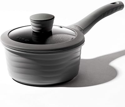 BINO Cookware Nonstick Saucepan with Lid, 1.4 Quart - Matte Grey | THE WAVE COLLECTION | Premium Quality Nonstick Cast Aluminum Cooking Pot Sauce Pot | Stay-Cool BAKELITE Handle | Non-Toxic