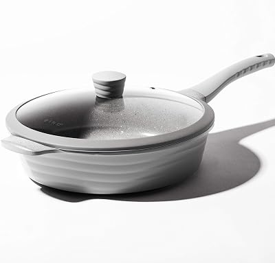 BINO Cookware Nonstick Saute Pan, 3.7 Quart - Matte Light Grey | THE WAVE COLLECTION | Premium Quality Nonstick Cast Aluminum Deep Frying Pan | Stay-Cool BAKELITE™ Handles | Non-Toxic