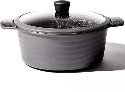 BINO Cookware Nonstick Stock Pot with Lid, 10.3 Quart - Matte Grey | THE WAVE COLLECTION | Premium Quality Nonstick Cast Aluminum Dutch Oven Casserole Stockpot | Stay-Cool BAKELITE Handles | Non-Toxic