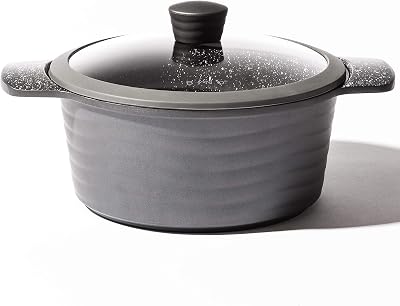 BINO Cookware Nonstick Stock Pot with Lid, 4.5 Quart - Matte Grey | THE WAVE COLLECTION | Premium Quality Nonstick Cast Aluminum Dutch Oven Casserole Stockpot | Stay-Cool BAKELITE Handles | Non-Toxic