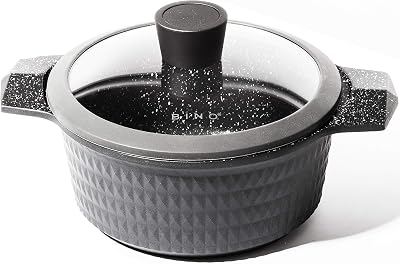 BINO Cookware Nonstick Stock Pot with Lid, 4.5 Quart - Matte Grey | THE DIAMOND COLLECTION | Premium Quality Nonstick Cast Aluminum Casserole Stockpot | Stay-Cool BAKELITE Handles | Non-Toxic