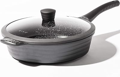 BINO Cookware Nonstick Saute Pan, 3.7 Quart - Matte Grey | THE WAVE COLLECTION | Premium Quality Nonstick Cast Aluminum Deep Frying Pan | Stay-Cool BAKELITE™ Handles | Non-Toxic